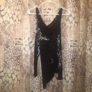 Black with white lettering quarter length shirt